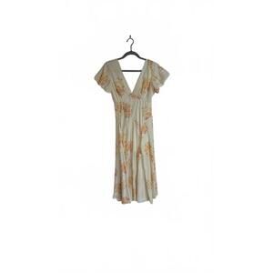 Free People Laura Printed \Dress Tea Combo Floral Boho Puff Sleeve Open Back XS